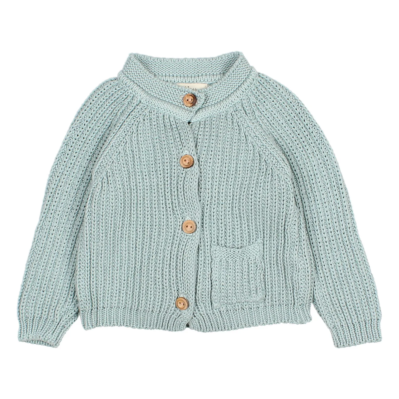 Búho Blue Green Knit Cardigan With Pocket