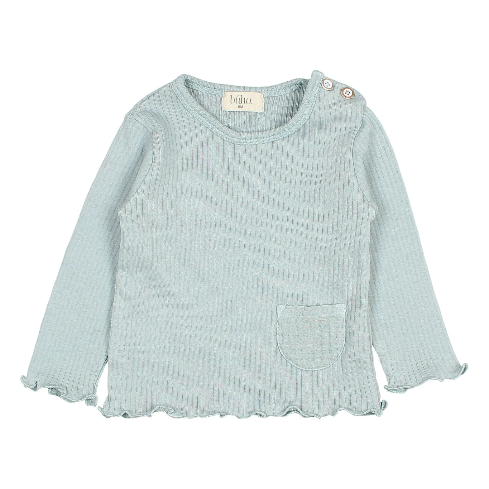 Búho - T-shirt manches longues - Coton - Bleu Vert - 6 mois