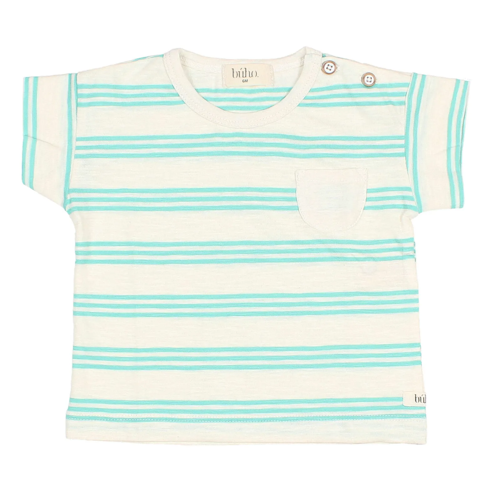 Búho Blue Green Flamed Cotton Striped Baby T-Shirt