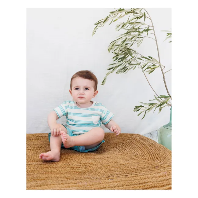 Camiseta a rayas de algodón flameado para bebé | Azul verde