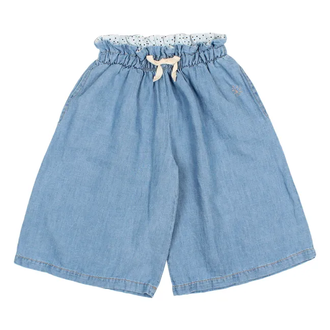 Denim Linen Culotte Skirt | Denim blue