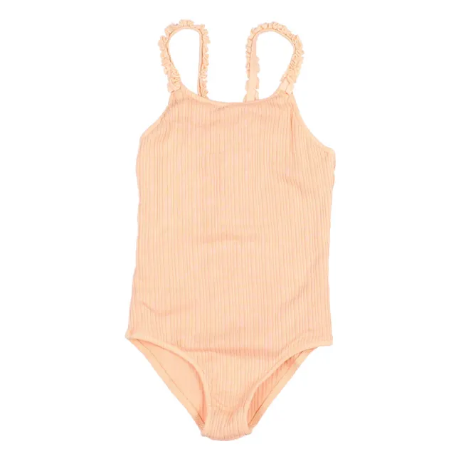 Ribbed 1-piece swimming costume | Apricot