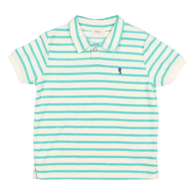 Terry striped polo shirt | Blue Green