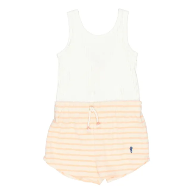 Gestreifter Overall Frottee | Korallenfarbe