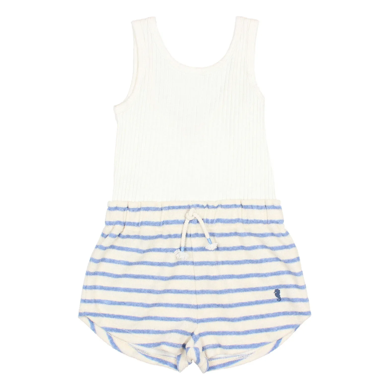 Búho Light Blue Terry Cloth Striped Playsuit