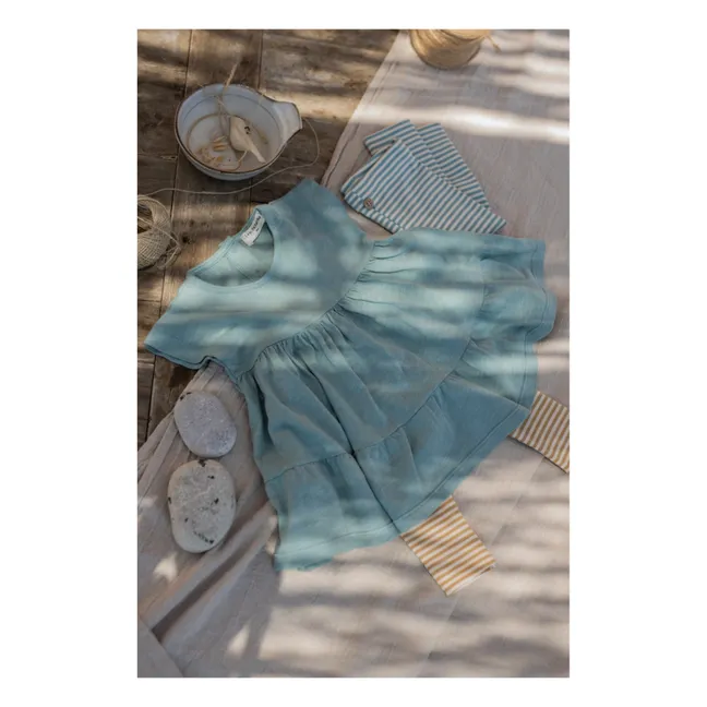 Robe Antonella Coton Flammé | Bleu Vert