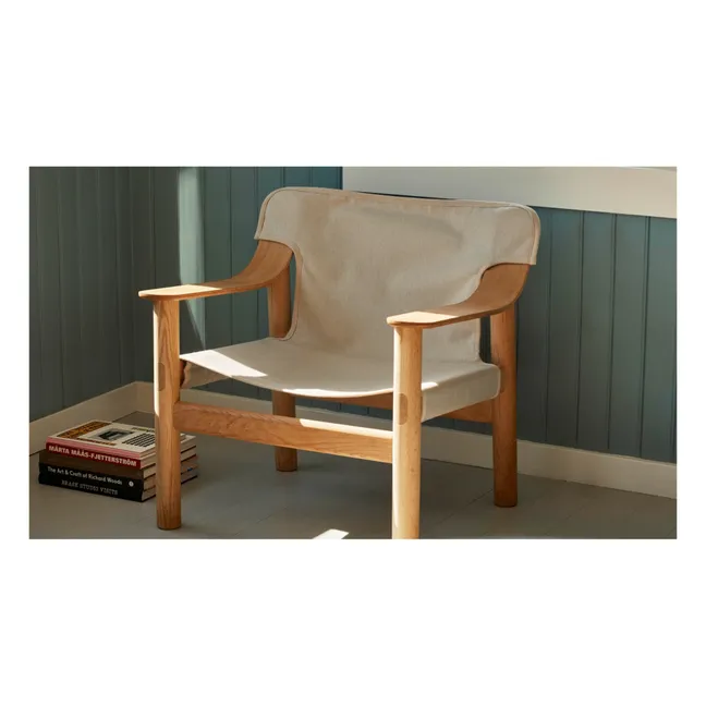Fauteuil Bernard en chêne et toile, Shane Schneck