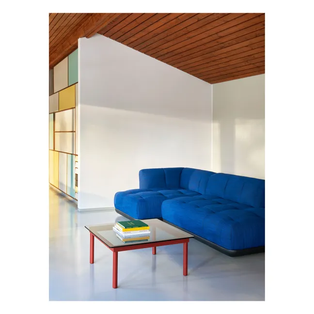 Table basse en verre Kofi, pietement en chêne  | Rouge
