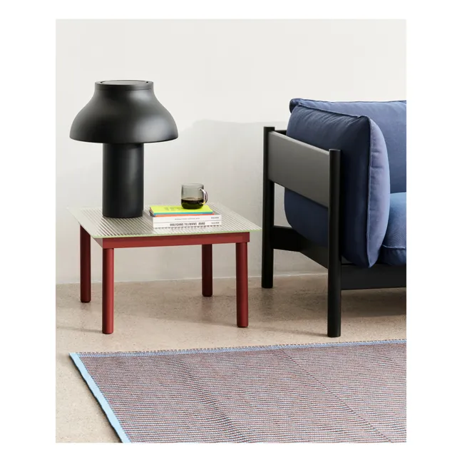 Table basse en verre Kofi, pietement en chêne  | Rouge