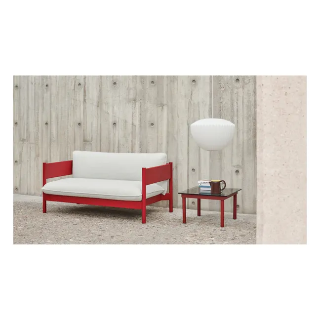 Table basse en verre Kofi, pietement en chêne  | Rouge