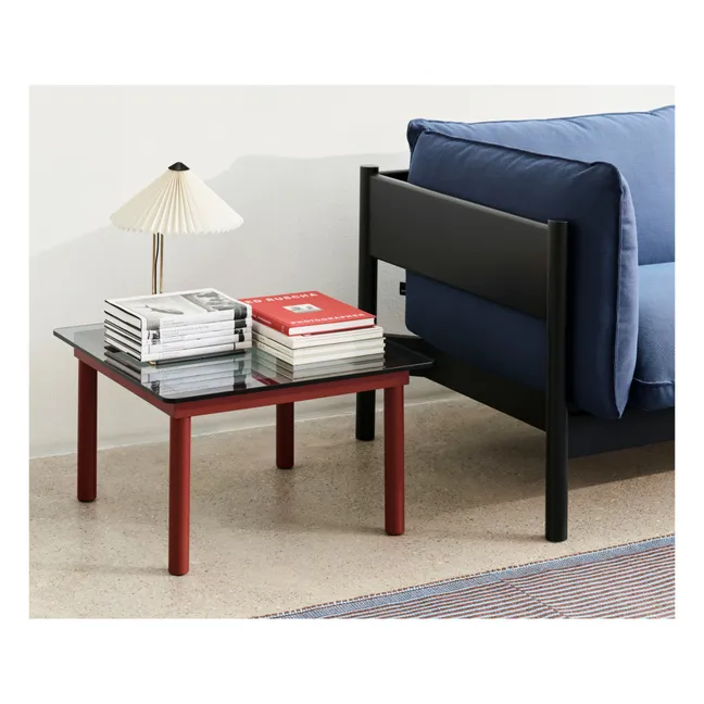 Table basse en verre Kofi, pietement en chêne  | Rouge