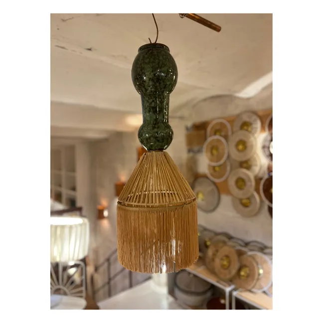 Georgette hanging lamp with raffia and bangs | Green