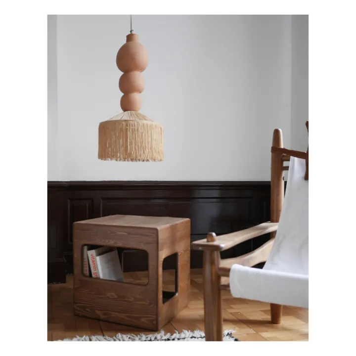 Henriette hanging lamp, raffia and bangs | Terracotta- Product image n°1