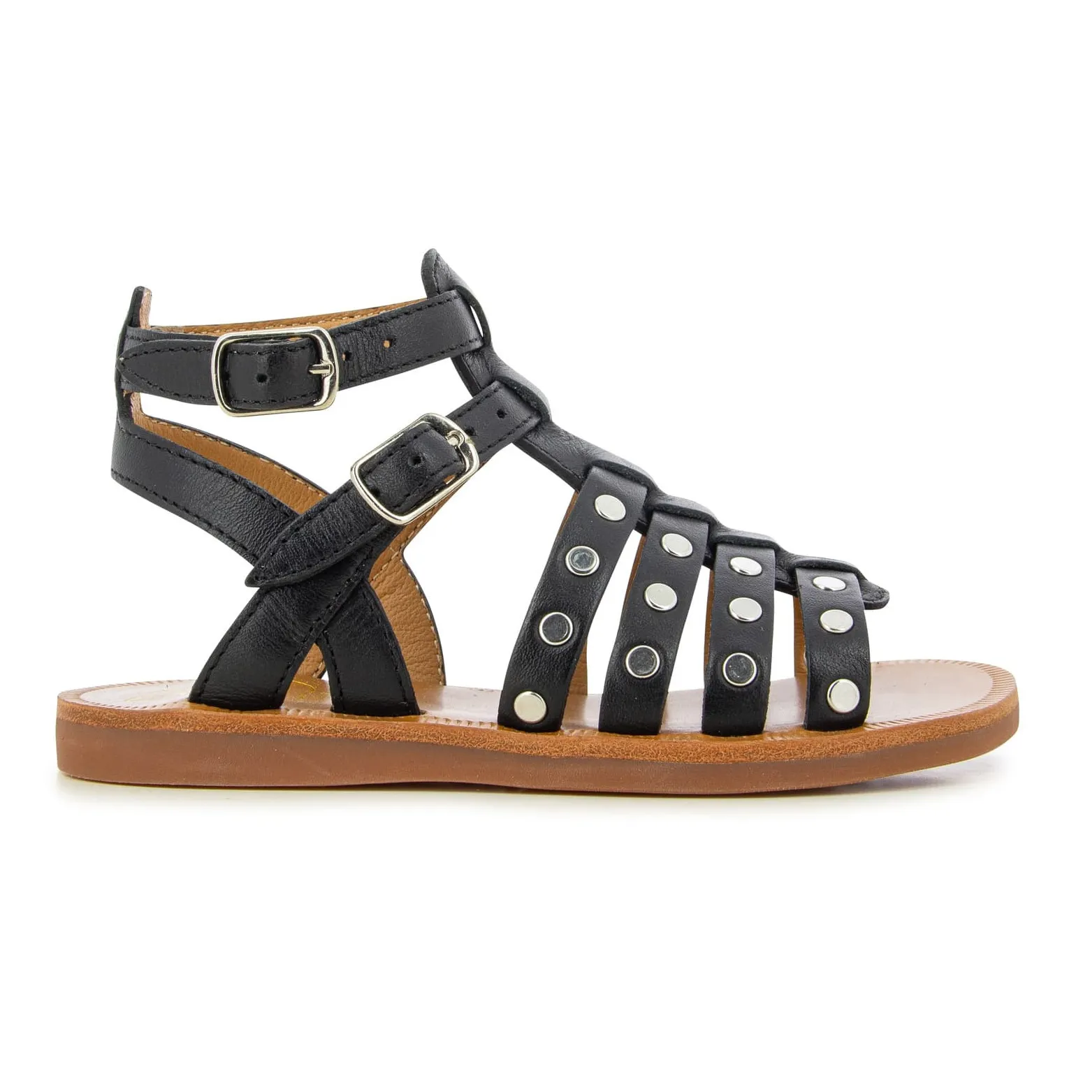 Pom D'api Black Plagette Stud Sandals