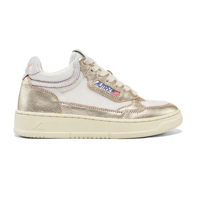 Open Mid Goatskin Leather Sneakers | Gold