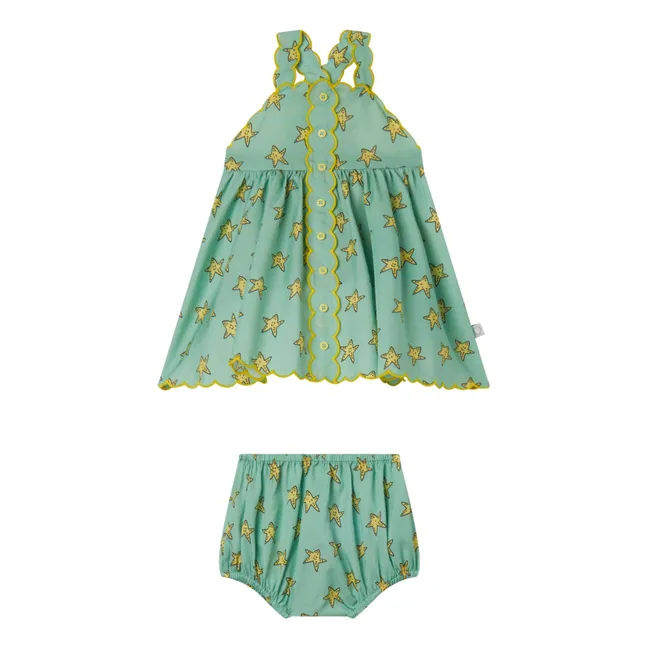 Star dress and bloomer set | Green water