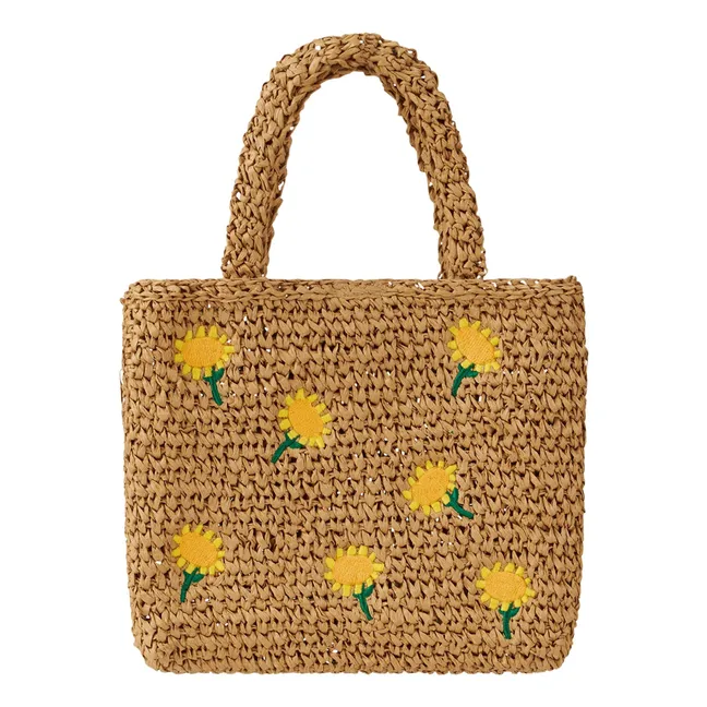 Bolso de paja con flores | Amarillo