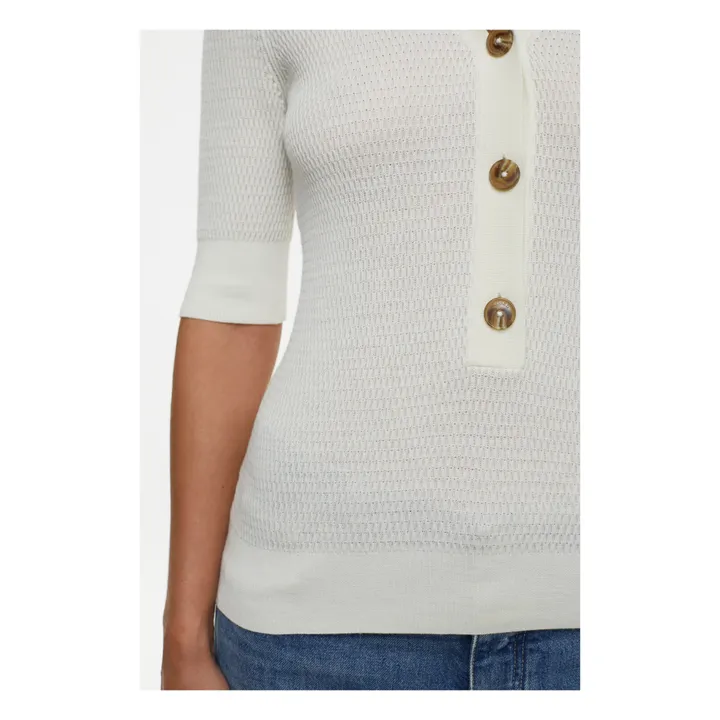 Polo de manga corta y cuello en V | Marfil- Imagen del producto n°3