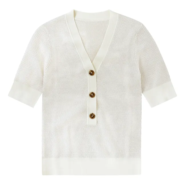 Short-sleeved V-neck polo shirt | Ivory