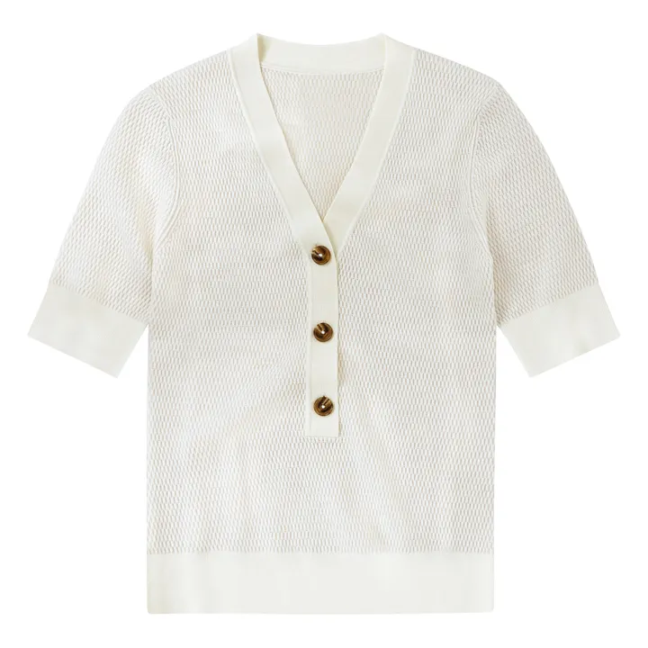 Polo de manga corta y cuello en V | Marfil- Imagen del producto n°0