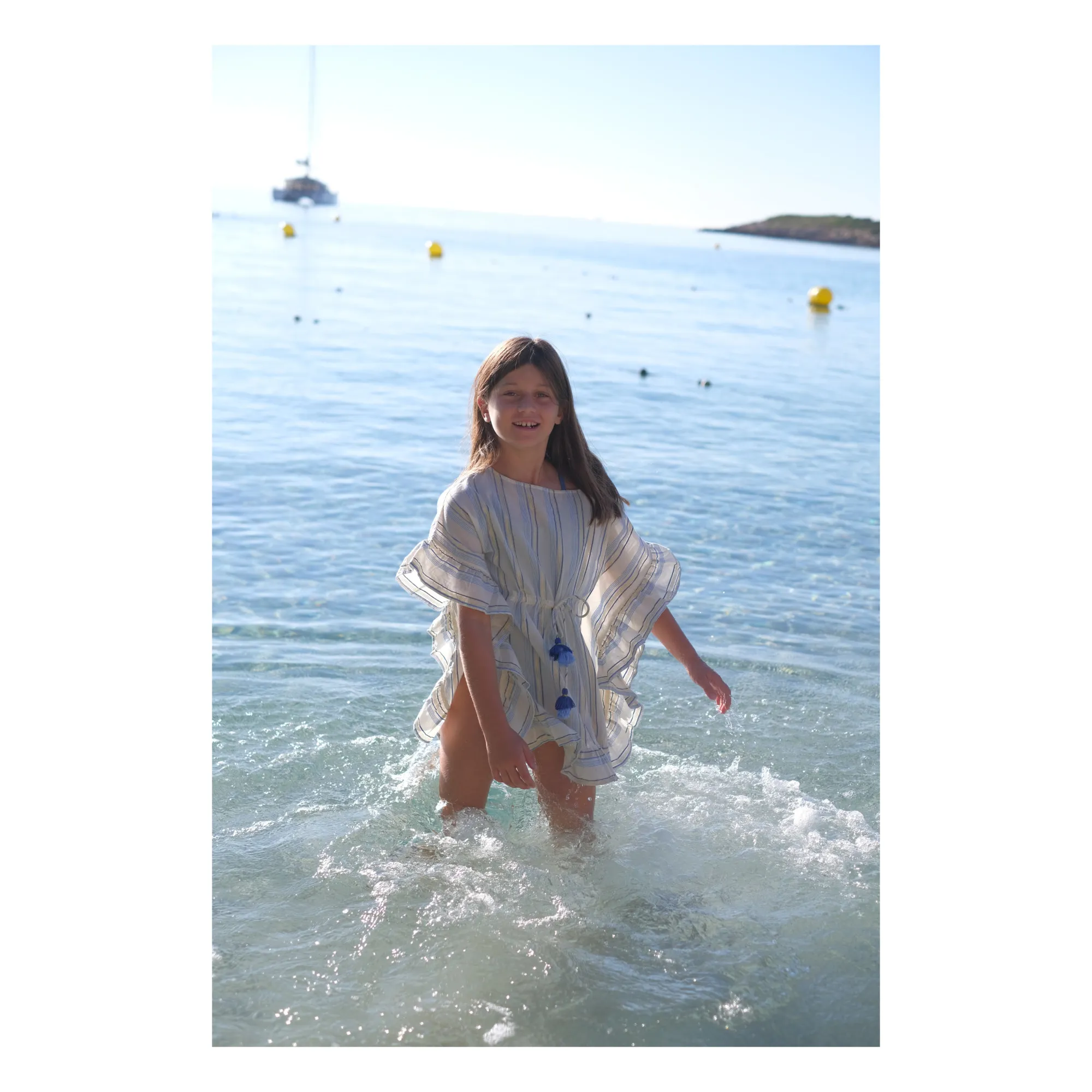 Caftan Rayé Métallisé | Beige- Image produit n°1