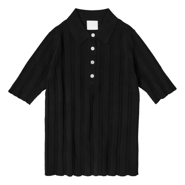 Pointelle organic cotton polo shirt - Women's collection | Black