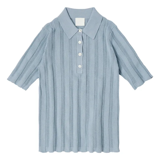 Pointelle organic cotton polo shirt - Women's collection | Light blue