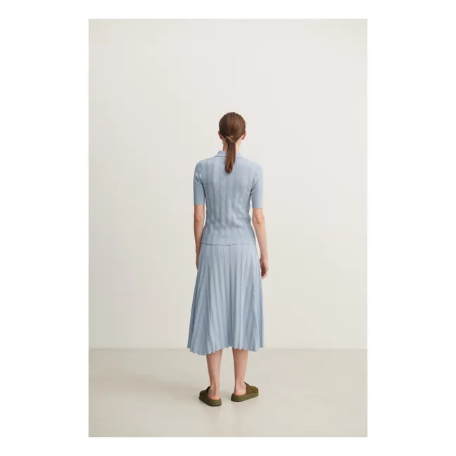 Pointelle organic cotton polo shirt - Women's collection | Light blue