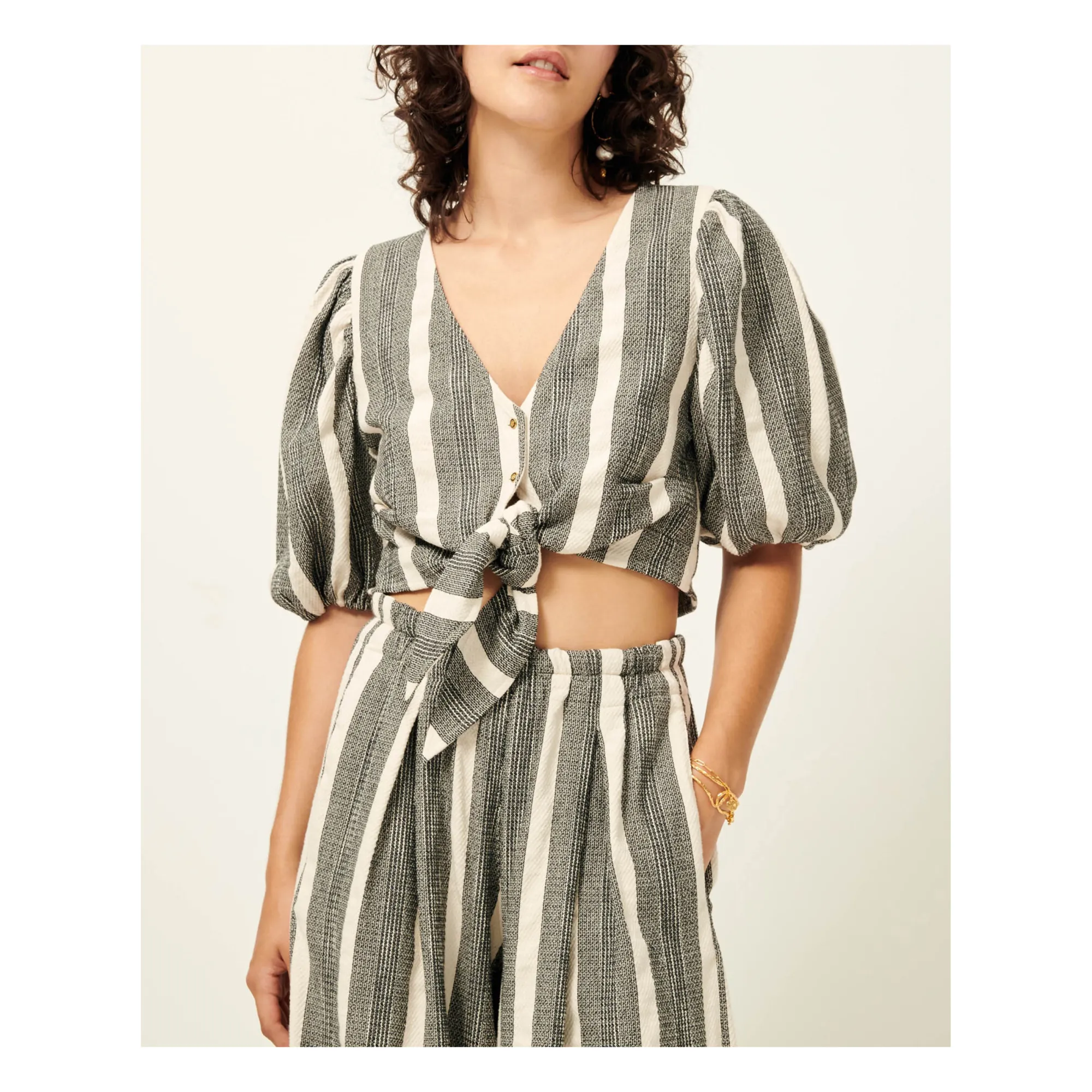 Sessùn Grey Aurea Stripes Blouse Organic And Recycled Cotton