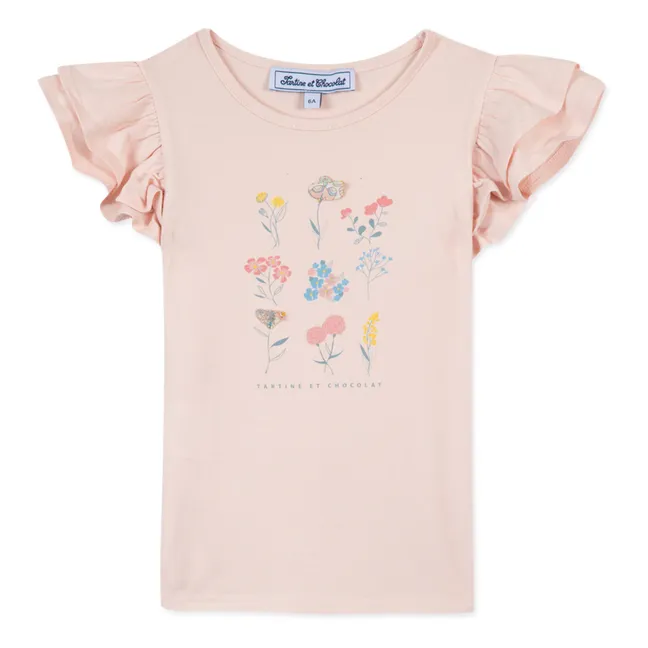 T-shirt with Ruffled Sleeves | Pale pink