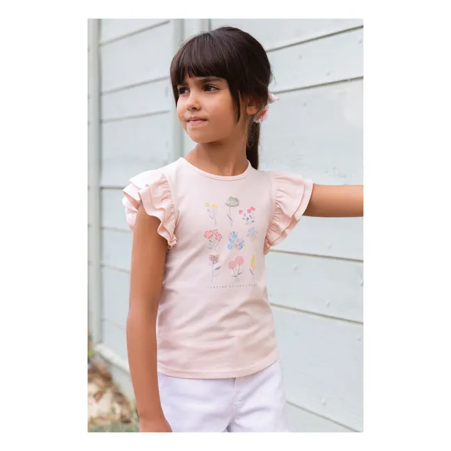 T-shirt with Ruffled Sleeves | Pale pink