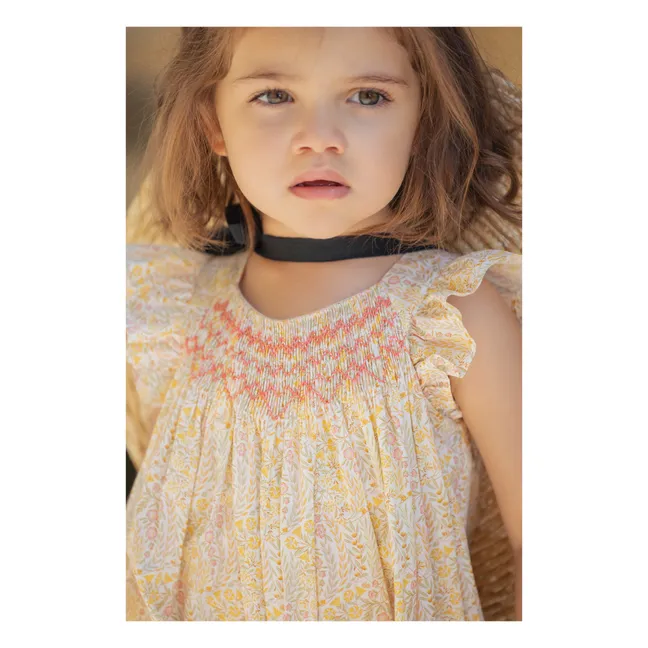 Smocked floral romper | Yellow