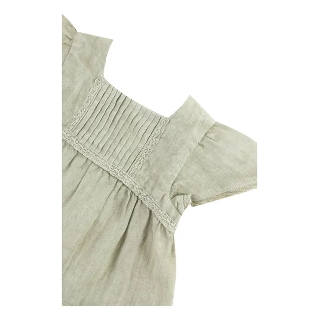 Embroidered Linen Dress | Sage