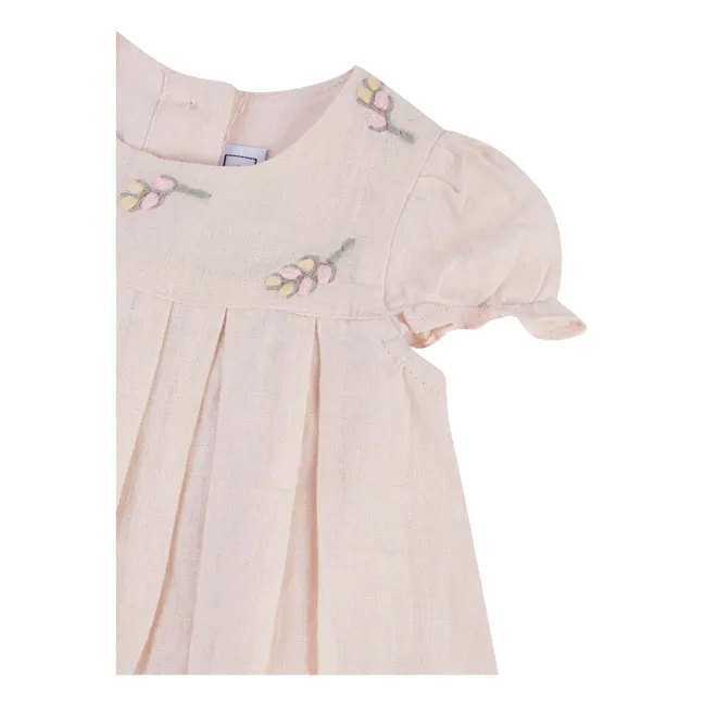Vestido bordado de lino | Rosa Palo