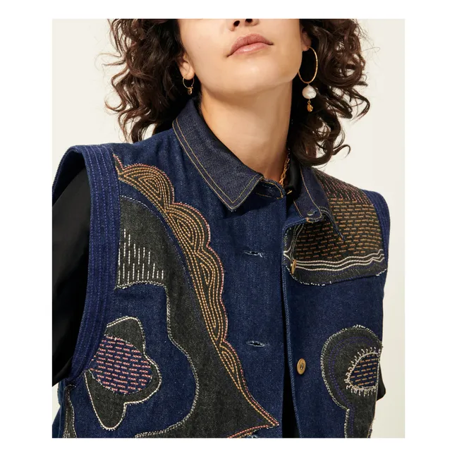 Moorfolk Embroidered Sleeveless Jacket | Denim