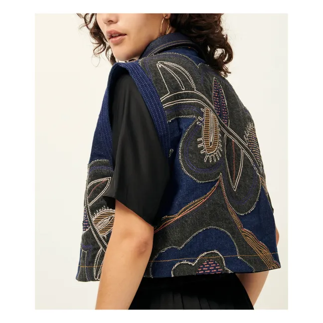 Moorfolk Embroidered Sleeveless Jacket | Denim