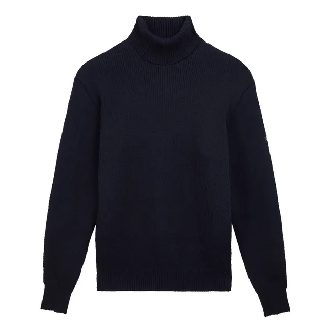 Jersey de cuello alto de lana merina noruega | Azul Marino