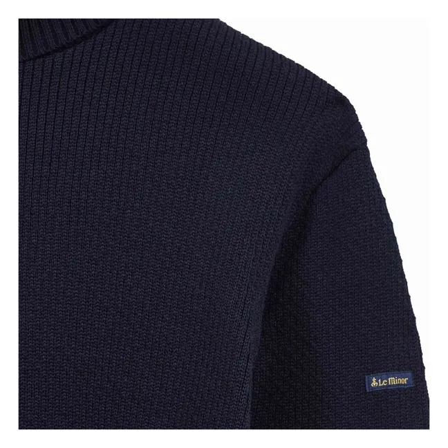 Jersey de cuello alto de lana merina noruega | Azul Marino