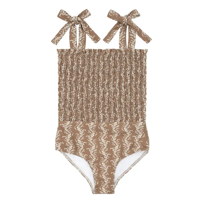 Flower Smocked 1-Piece Swimsuit | Brown
