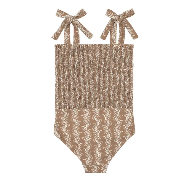 Flower Smocked 1-Piece Swimsuit | Brown