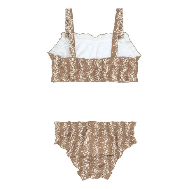 2 Piece Flower Ruffle Swimsuit | Brown