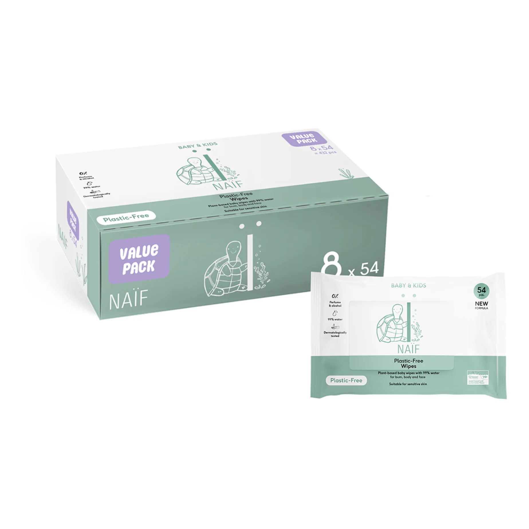 Naïf Natural Skincare White Biodegradable Baby Wipes - Set Of 8