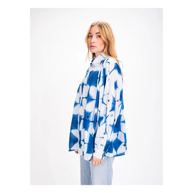 Blusa de gasa de algodón Cramp Dye | Azul índigo