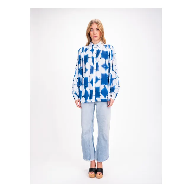 Cramp Dye Cotton voile blouse | Indigo blue