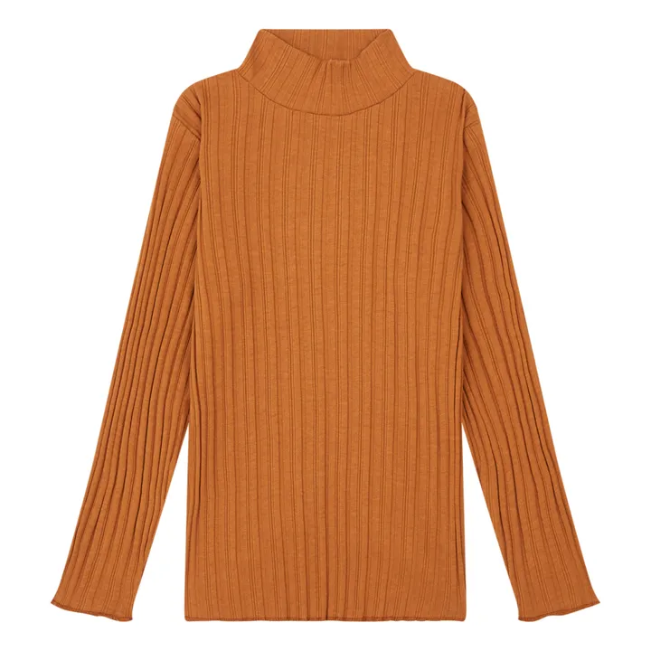 Sous Pull Fille Côtelé Coton Bio | Noisette- Image produit n°0