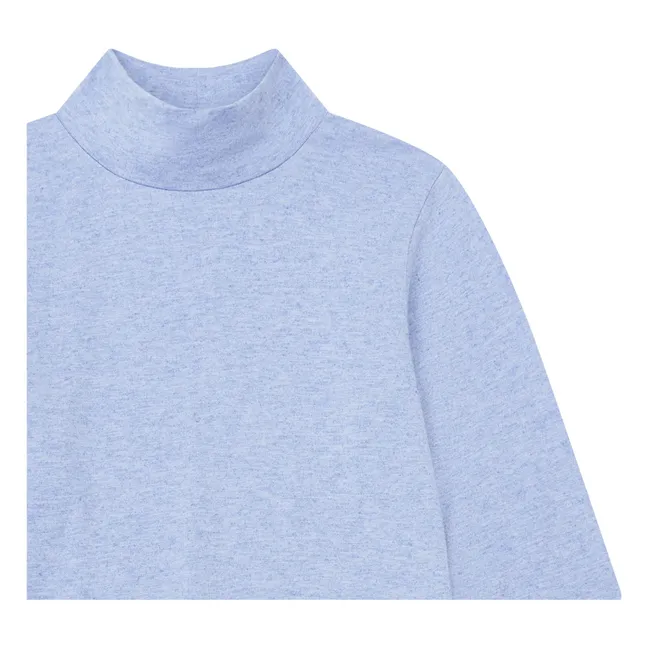 Girl's Long Sleeve Jersey Wool Turtleneck | Light blue