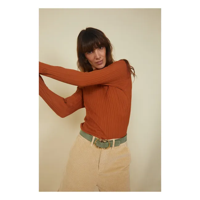 Jersey de canalé de algodón orgánico para mujer | Avellana