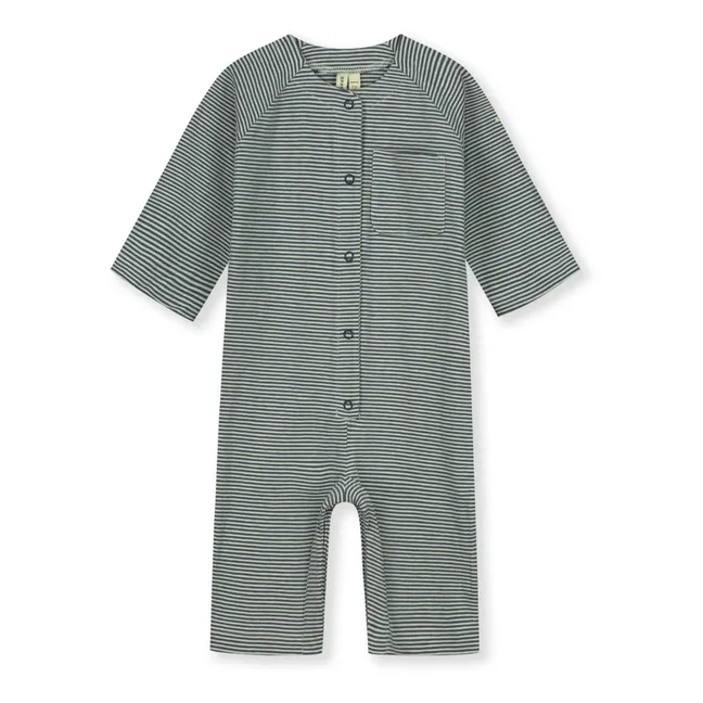 Organic cotton striped jumpsuit | Grey blue