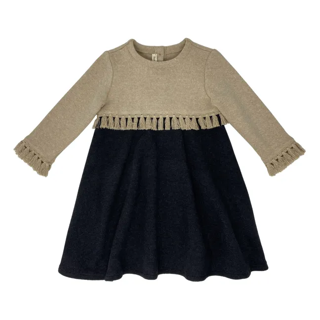 Two-tone knit dress | Beige