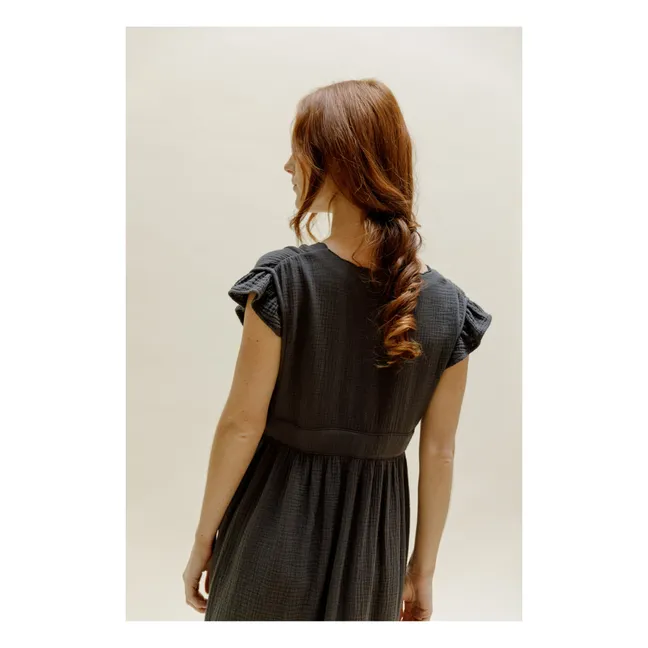 Kleid Zilvie Gaze aus Baumwolle - Damenkollektion | Anthrazit